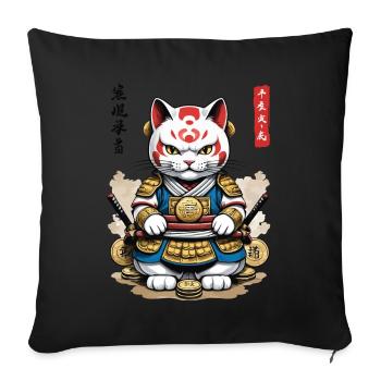 Samurai Katze in Ästhetischem Japan Style - Sofakissenbezug 45 x 45 cm - Schwarz - Vorne