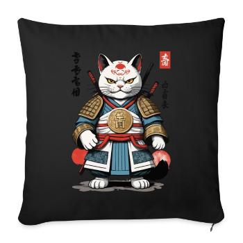 Chat samouraï au look streetwear anime - Housse de coussin décorative 45 x 45 cm - noir - Devant