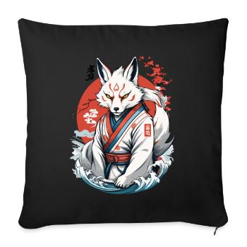 Kitsune Samurai Fox Vintage Ukiyo-e Style - Housse de coussin décorative 45 x 45 cm - noir - Devant