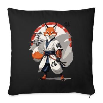 Kitsune Samurai Fox Vintage Ukiyo-e Style - Housse de coussin décorative 45 x 45 cm - noir - Devant