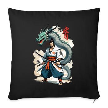 Samouraï Dragon Vintage Ukiyo-e Style Artwork - Housse de coussin décorative 45 x 45 cm - noir - Devant