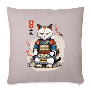 Samurai Katze im Asiatischen Ukiyo-E Stil - Sofakissenbezug 45 x 45 cm - helles Taupe - Vorne