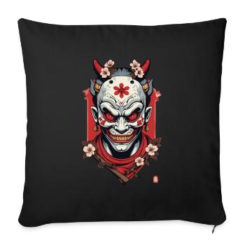 Oni Masque Démon Japonais Samouraï - Housse de coussin décorative 45 x 45 cm - noir - Devant
