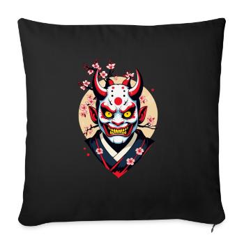 Oni Masque Démon Samouraï Esthétique Yokai - Housse de coussin décorative 45 x 45 cm - noir - Devant