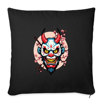 Oni Masque Démon Japonais Samouraï - Housse de coussin décorative 45 x 45 cm - noir - Devant