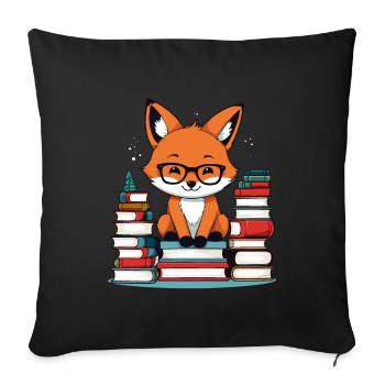 Niedlicher Buch Liebhaber Fuchs Mit Brille - Sofakissenbezug 45 x 45 cm - Schwarz - Vorne