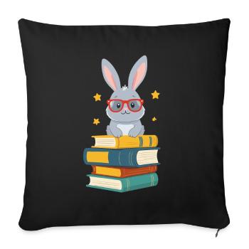 Lapin de lecture passionné de livres parfait - Housse de coussin décorative 45 x 45 cm - noir - Devant