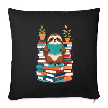 Funny Book Lover Sloth Reading - Sofa pillowcase 17,3'' x 17,3'' (45 x 45 cm) - black - Front