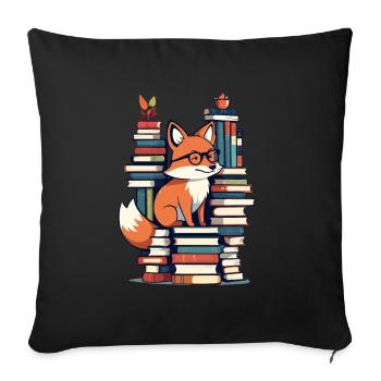 Niedlicher Buch Liebhaber Fuchs Mit Brille - Sofakissenbezug 45 x 45 cm - Schwarz - Vorne