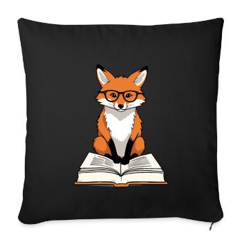 Mignon renard amoureux des livres avec des lunettes - Housse de coussin décorative 45 x 45 cm - noir - Devant