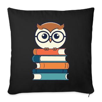 Books Owl Owl Lover Bookworm Illustration - Sofa pillowcase 17,3'' x 17,3'' (45 x 45 cm) - black - Front