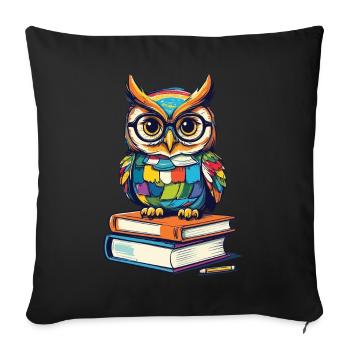 Books Owl Owls Lover Cute Book Illustration - Sofa pillowcase 17,3'' x 17,3'' (45 x 45 cm) - black - Front