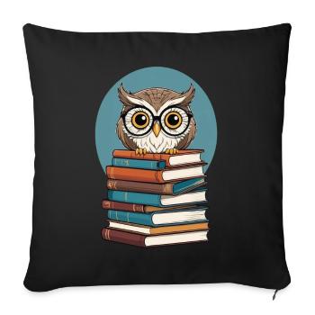 Mignon Livre Illustration Hibou Amateur de Livre - Housse de coussin décorative 45 x 45 cm - noir - Devant