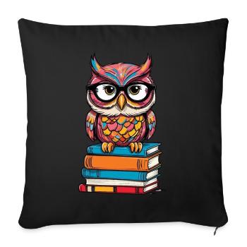 Bücher Eule Für Eulen Liebhaber Und Leseratte - Sofakissenbezug 45 x 45 cm - Schwarz - Vorne