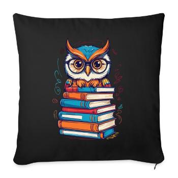 Books Owl Cute Book Illustration Bookworm - Sofa pillowcase 17,3'' x 17,3'' (45 x 45 cm) - black - Front