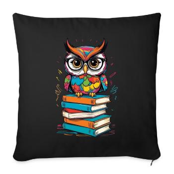 Bücher Eule Eulen Liebhaber Süße Buch Illustration - Sofakissenbezug 45 x 45 cm - Schwarz - Vorne