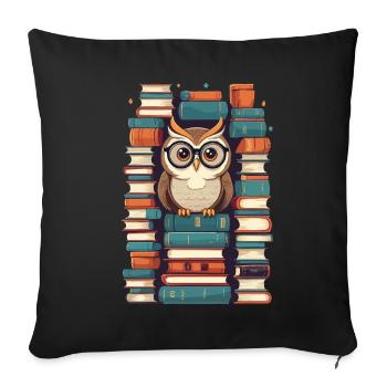 Bücher Eule Süße Buch Illustration Lesender Kauz - Sofakissenbezug 45 x 45 cm - Schwarz - Vorne