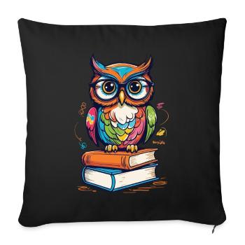 Mignon Livre Illustration Hiboux Amoureux - Housse de coussin décorative 45 x 45 cm - noir - Devant