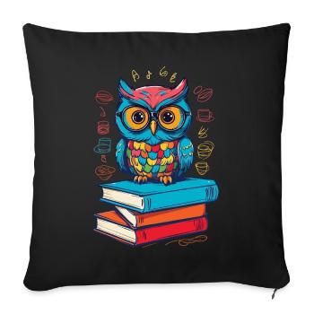 Books Owl Cute Book Illustration Reading Owl - Sofa pillowcase 17,3'' x 17,3'' (45 x 45 cm) - black - Front