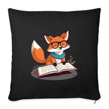 Niedlicher Buch Liebhaber Fuchs Mit Brille - Sofakissenbezug 45 x 45 cm - Schwarz - Vorne
