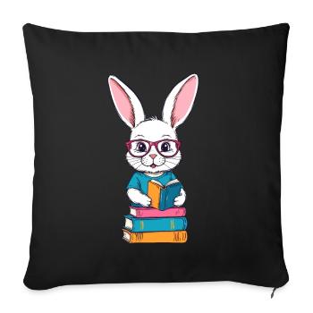 Lapin de lecture style amateur de livres enthousiaste - Housse de coussin décorative 45 x 45 cm - noir - Devant
