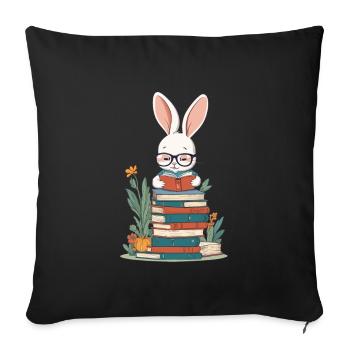 Lapin de lecture style amateur de livres enthousiaste - Housse de coussin décorative 45 x 45 cm - noir - Devant