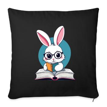 Lapin de lecture rat de bibliothèque parfait lapin - Housse de coussin décorative 45 x 45 cm - noir - Devant