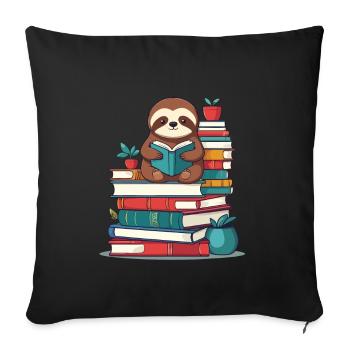 Funny Book Lover Sloth Reading Sloth - Sofa pillowcase 17,3'' x 17,3'' (45 x 45 cm) - black - Front