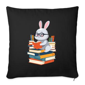 Lapin de lecture Passionné de livres - Housse de coussin décorative 45 x 45 cm - noir - Devant