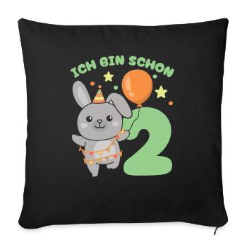 Ich bin schon 2 Hasen Geburtstags Kinder - Sofakissenbezug 45 x 45 cm - Schwarz - Vorne