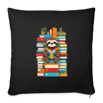 Funny Book Lover Sloth Illustration - Sofa pillowcase 17,3'' x 17,3'' (45 x 45 cm) - black - Front