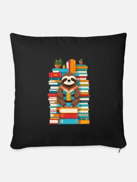Lustiges Buchliebhaber Faultier Illustration - Sofakissenbezug 45 x 45 cm - Schwarz