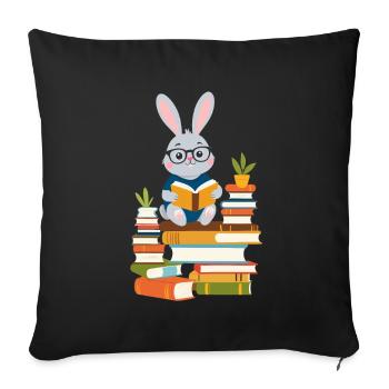 Lapin de lecture Passionné de livres - Housse de coussin décorative 45 x 45 cm - noir - Devant