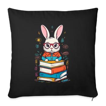Lapin de lecture style amateur de livres enthousiaste - Housse de coussin décorative 45 x 45 cm - noir - Devant