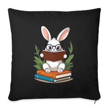 Lapin de lecture Lapin de style rat de bibliothèque enthousiaste - Housse de coussin décorative 45 x 45 cm - noir - Devant