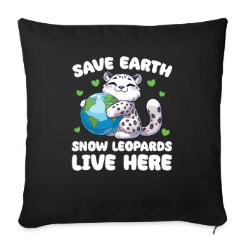 Save the Earth Snow leopards live here Earth - Sofa pillowcase 17,3'' x 17,3'' (45 x 45 cm) - black - Front