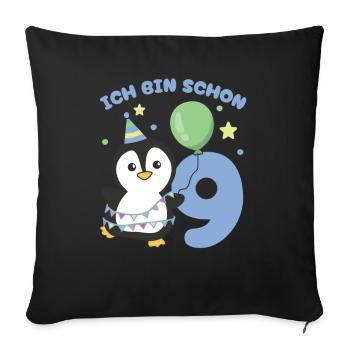I'm already 9 penguins birthday kids - Sofa pillowcase 17,3'' x 17,3'' (45 x 45 cm) - black - Front
