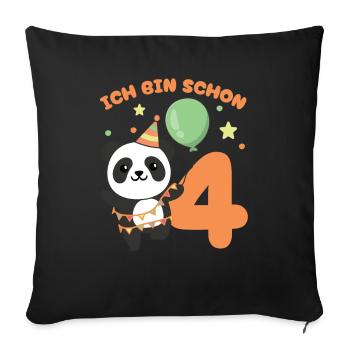 J’ai déjà 4 enfants d’anniversaire de panda - Housse de coussin décorative 45 x 45 cm - noir - Devant