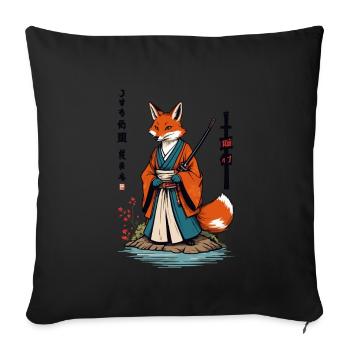 Kitsune Samouraï Renard Vintage Ukiyo-e Style - Housse de coussin décorative 45 x 45 cm - noir - Devant