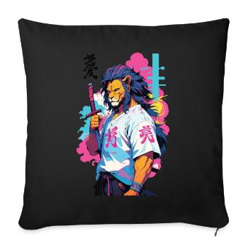 Samouraï Lion Esthétique Vaporwave Style Japon Art - Housse de coussin décorative 45 x 45 cm - noir - Devant