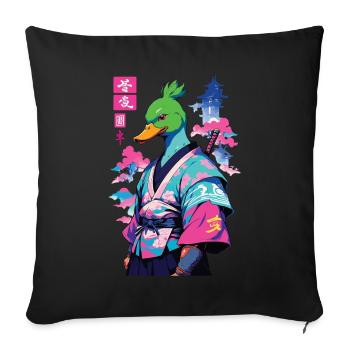 Samurai Duck in Aesthetic Vaporwave Style - Sofa pillowcase 17,3'' x 17,3'' (45 x 45 cm) - black - Front