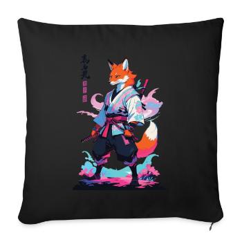 Kitsune Samurai Fox Aesthetic Vaporwave Style - Sofa pillowcase 17,3'' x 17,3'' (45 x 45 cm) - black - Front