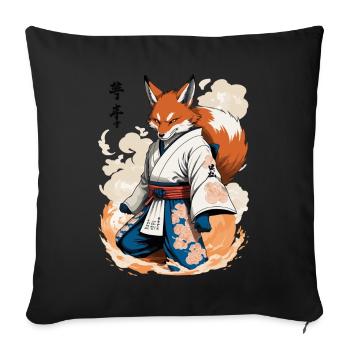 Kitsune Samouraï Renard Vintage Ukiyo-e Style - Housse de coussin décorative 45 x 45 cm - noir - Devant