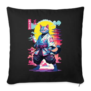 Samurai Cat Vaporwave Aesthetic Design - Sofa pillowcase 17,3'' x 17,3'' (45 x 45 cm) - black - Front