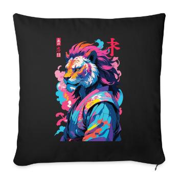Samouraï Lion Esthétique Style Vaporwave - Housse de coussin décorative 45 x 45 cm - noir - Devant