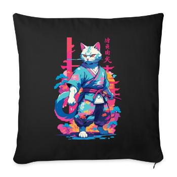 Chat samouraï Vaporwave Esthétique Japon Art - Housse de coussin décorative 45 x 45 cm - noir - Devant