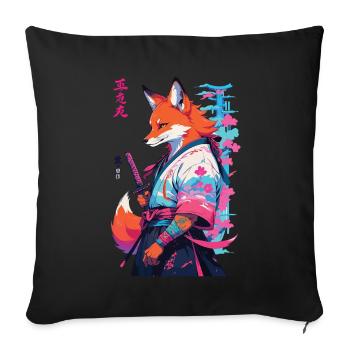 Kitsune Samurai Fox Aesthetic Vaporwave Style - Sofa pillowcase 17,3'' x 17,3'' (45 x 45 cm) - black - Front