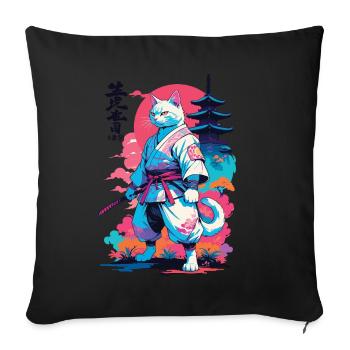 Chat samouraï Vaporwave Esthétique Japon Art - Housse de coussin décorative 45 x 45 cm - noir - Devant