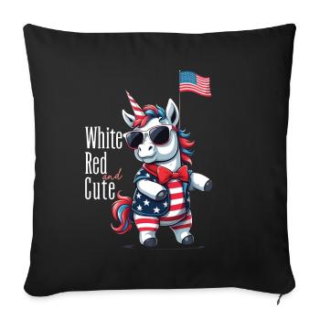 Mignon Licorne des États-Unis 4 de juillet Drapeau américain - Housse de coussin décorative 45 x 45 cm - noir - Devant