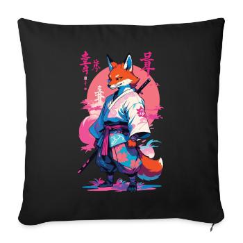 Kitsune Samurai Fox Esthétique Style Vaporwave - Housse de coussin décorative 45 x 45 cm - noir - Devant